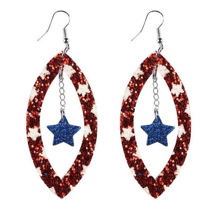 Wholesale 4th of July Stars Stripes Flag Pattern Independence Day Leather Earrings JDC-ES-KDL004