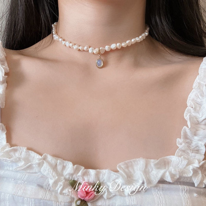 Wholesale Necklace Pearl Moonstone Clavicle Chain JDC-NE-ZhuJ016