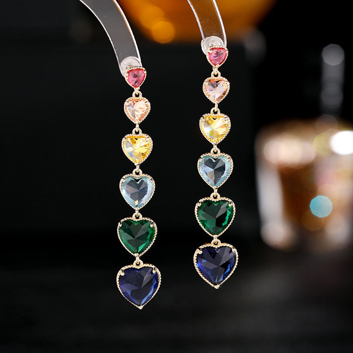 Jewelry WholesaleWholesale Long Modified Face Fringe Rainbow Color Heart Earrings JDC-ES-LYu005 Earrings 利宇 %variant_option1% %variant_option2% %variant_option3%  Factory Price JoyasDeChina Joyas De China