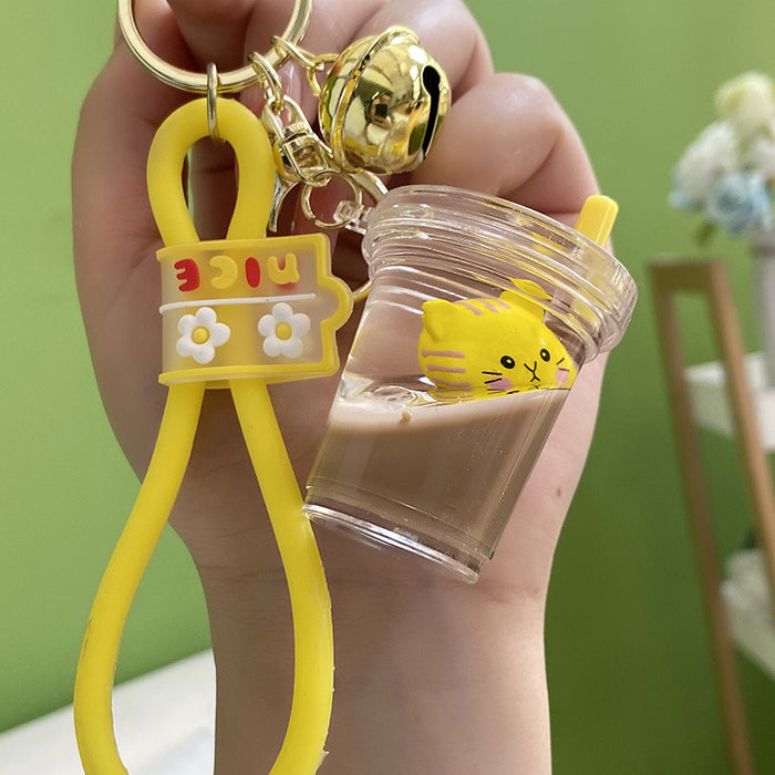 Wholesale Keychain Quicksand Bottle Floating Cat Milk Tea Cup Acrylic JDC-KC-WAN027