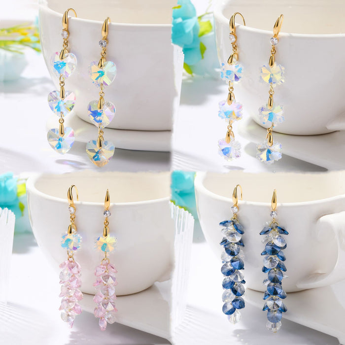 Wholesale Long Colorful Flower Heart Crystal Earrings JDC-ES-JiaYi001