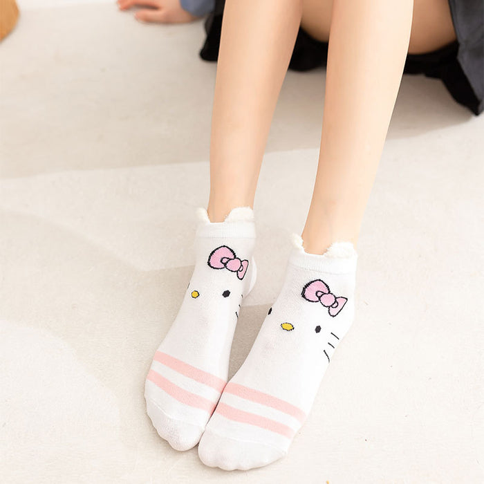 Wholesale socks three-dimensional ear socks summer cute cartoon pink cat shallow socks JDC-SK-CYu010