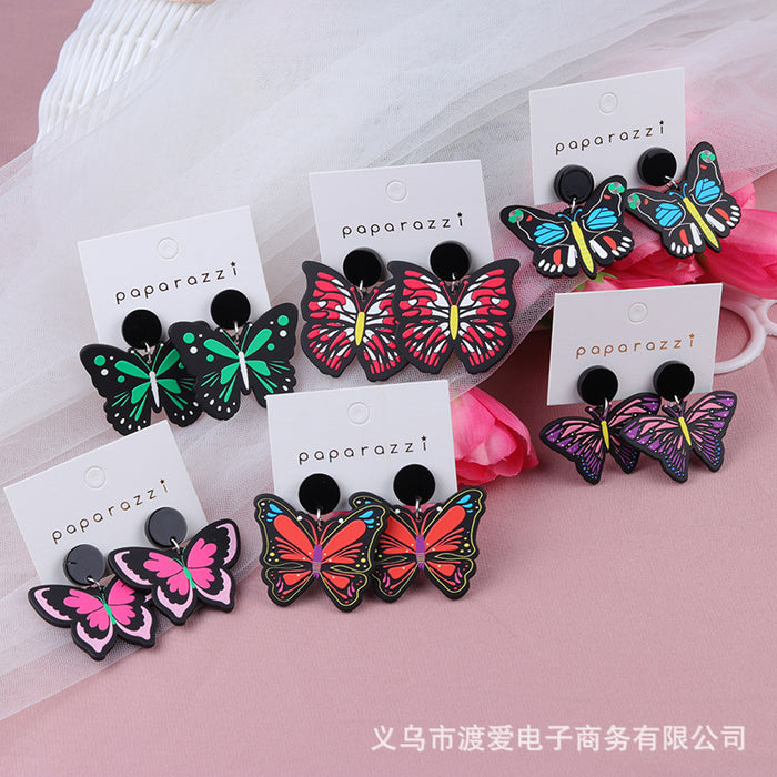 Wholesale Contrast Embossed Colorful Butterfly Print Earrings MOQ≥2 JDC-ES-DUAI029