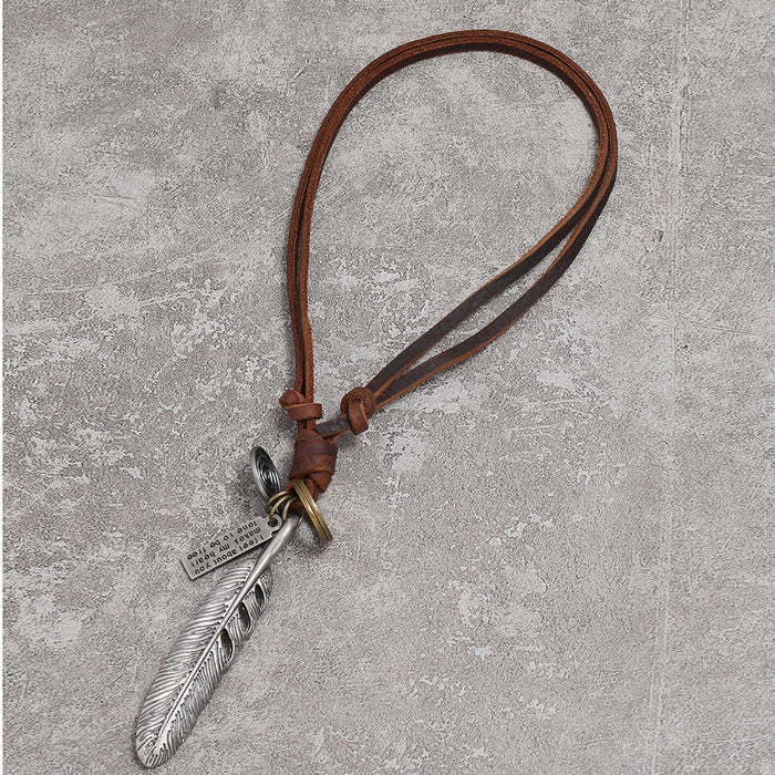 Wholesale Leather Feather Alloy Men Necklace JDC-NE-PK002