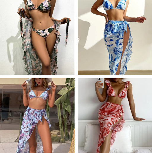 Jewelry WholesaleWholesale three piece botanical print frill bikini swimsuit bikini JDC-SW-Shai003 Swimwear 莎海 %variant_option1% %variant_option2% %variant_option3%  Factory Price JoyasDeChina Joyas De China