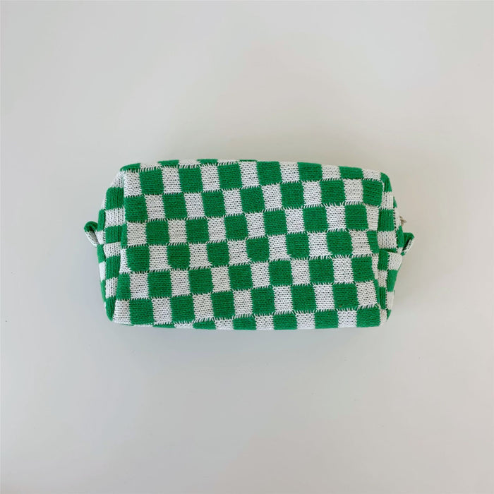 Wholesale Cosmetic bag Knitted Fabric Checkerboard Large Capacity MOQ≥3 JDC-CB-JiJ001