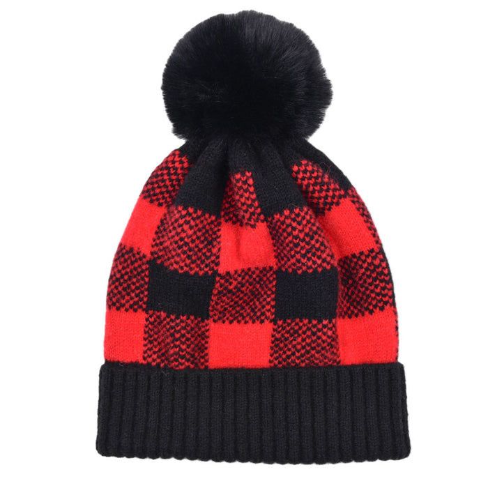 Wholesale Fashion Hat Wool Christmas Plaid Detachable Hair Ball Curling JDC-FH-WenR023