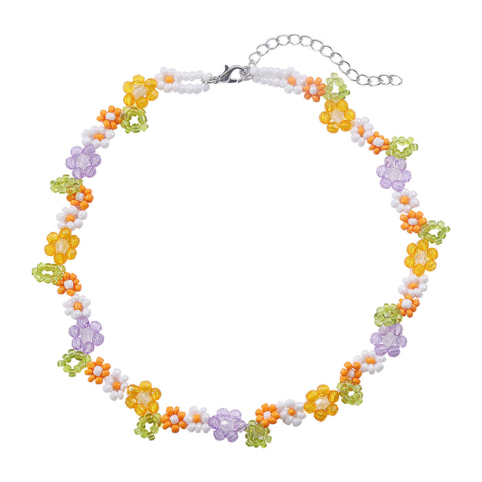 Wholesale Hand Beaded Colorful Crystal Rice Beads Daisy Necklace Bracelet Set JDC-BT-SYu002