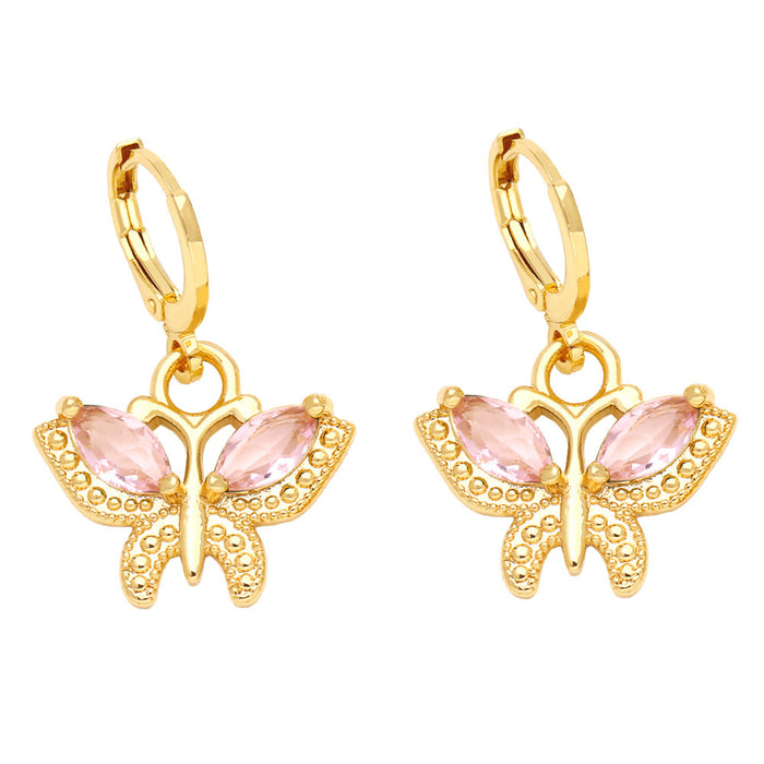 Wholesale Earrings Copper Colored Zircon Butterfly JDC-ES-PREMAS007