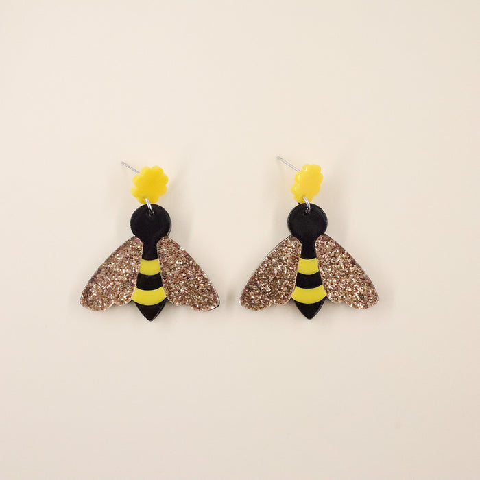 Wholesale earrings acrylic retro flower bee MOQ≥2 JDC-ES-MOSHU025