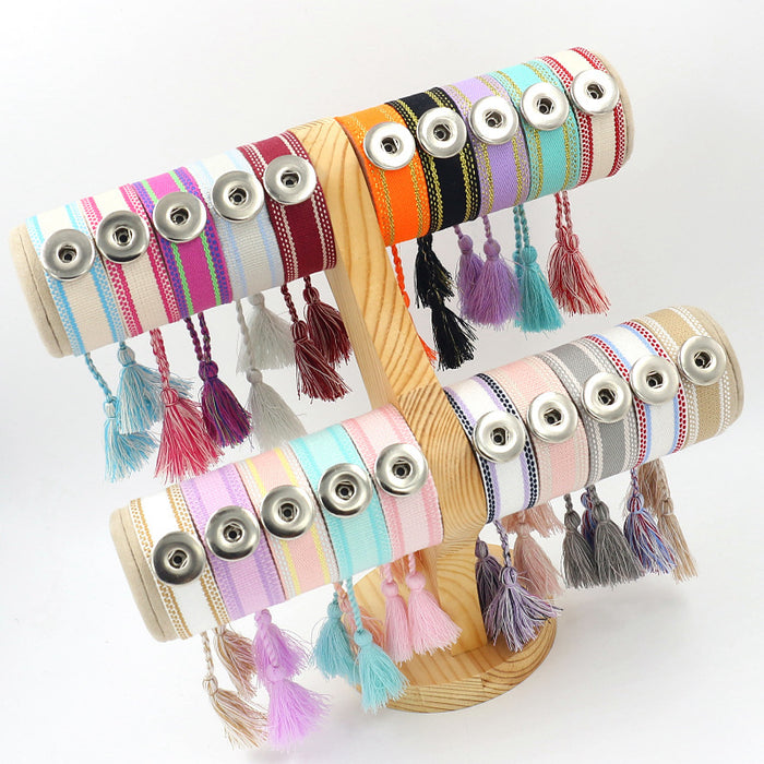 Jewelry WholesaleWholesale colorful woven Noosa buckle ribbon tassel Bracelet JDC-BT-KuN001 Bracelet 酷牛 %variant_option1% %variant_option2% %variant_option3%  Factory Price JoyasDeChina Joyas De China