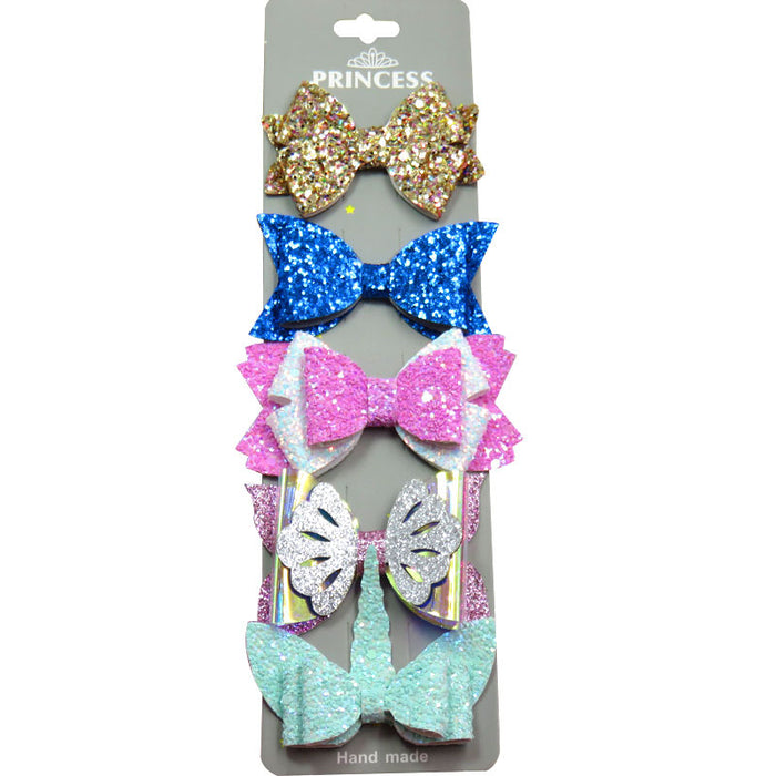 Wholesale pink girl sequin bow hair clip with cardboard 5 pcs JDC-HC-Junm002