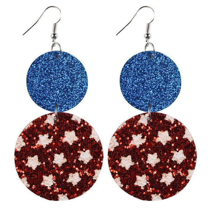 Wholesale 4th of July Stars Stripes Flag Pattern Independence Day Leather Earrings JDC-ES-KDL004