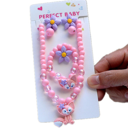 Wholesale Kids Necklace Bracelet Ring Ear Clip Girl Jewelry Princess Earring Set JDC-BT-XunO001