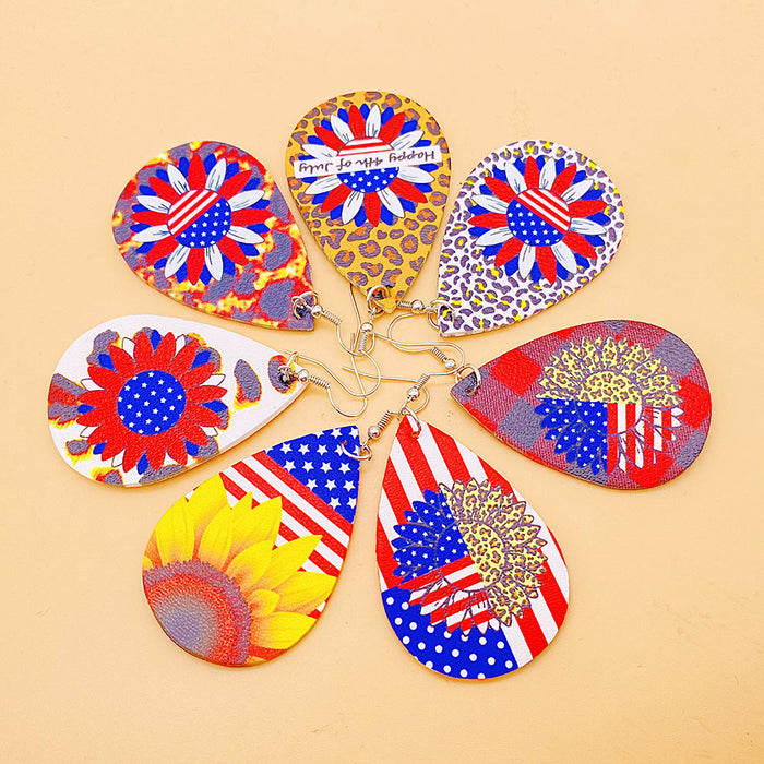 Wholesale 4th of July Independence Day Leather Earrings Flag Pattern Double Sided Print JDC-ES-Chengy023