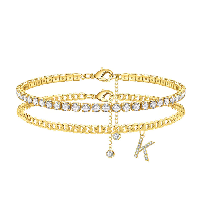 Wholesale Double Layer 26 Letter Claw Chain Anklet Tennis Chain with Diamonds JDC-AS-JinM002