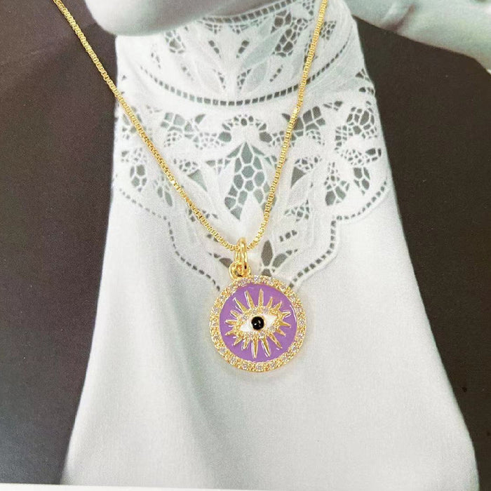 Wholesale Necklace Copper Set Zircon Devil's Eye Round Enamel MOQ≥2 JDC-NE-ZIYN003