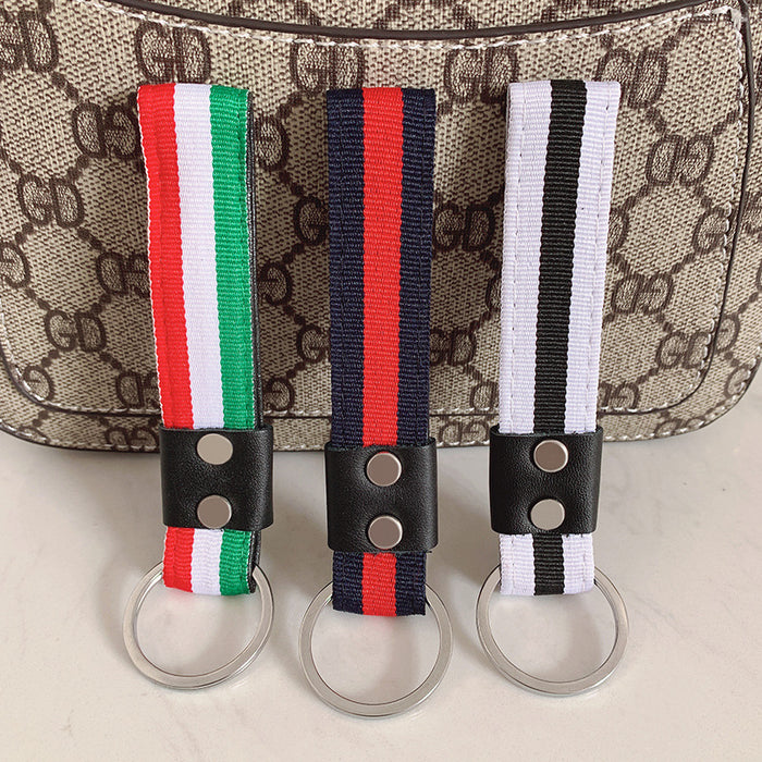 Wholesale Metal Striped Webbing Strap Metal Keychain (F) JDC-KC-SCheng019