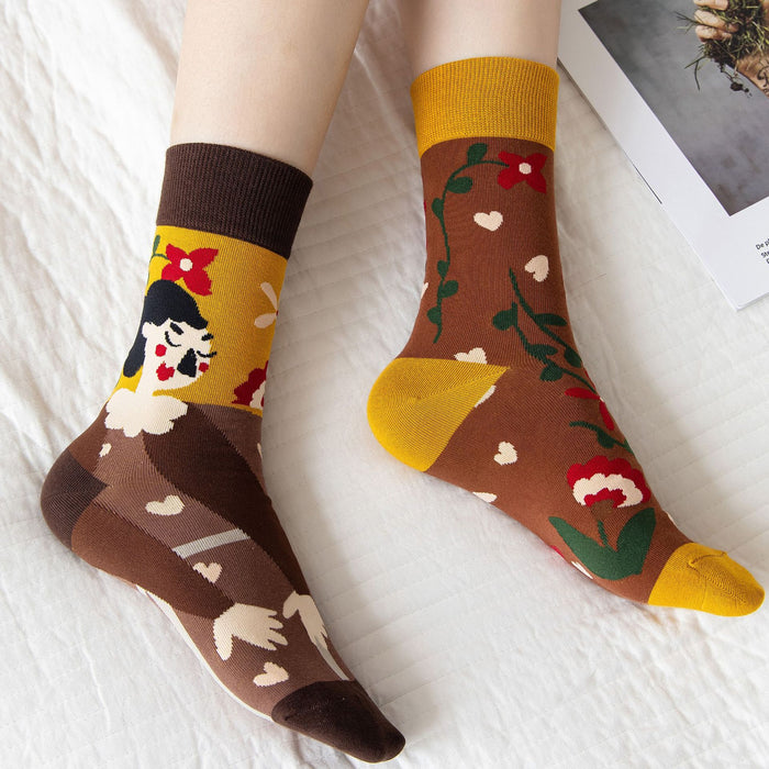 Wholesale trendy socks cotton socks high socks creative cartoon flower JDC-SK-MianZu003