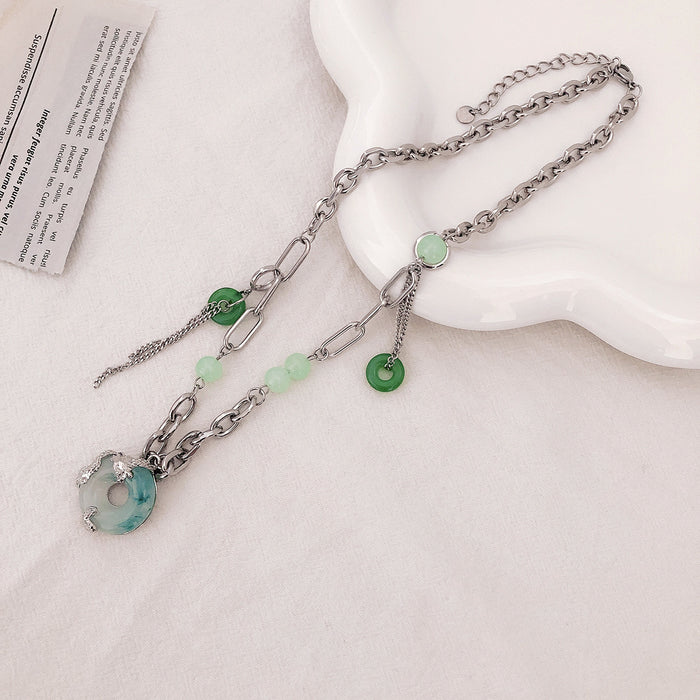 Wholesale necklace female ins niche design round jade tassel JDC-NE-NQ001