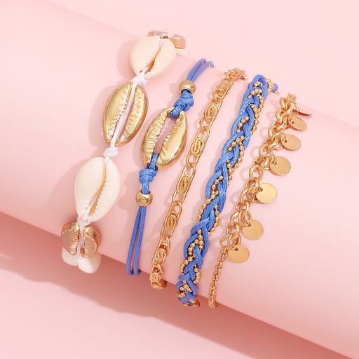 Jewelry WholesaleWholesale Boho Blue Beaded Anklet 5 Piece Set JDC-AS-YeB032 Anklets 烨贝 %variant_option1% %variant_option2% %variant_option3%  Factory Price JoyasDeChina Joyas De China