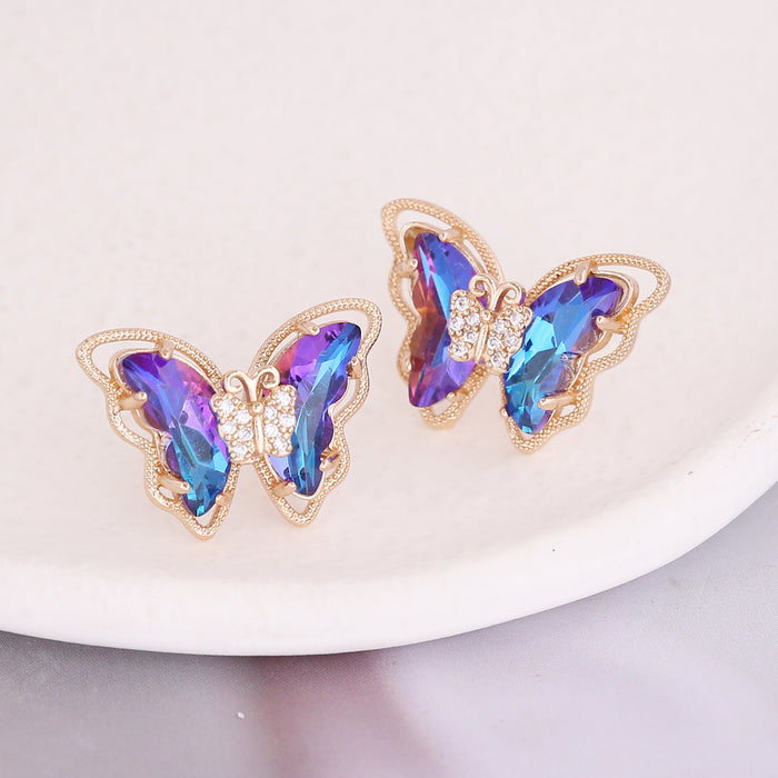 Wholesale 925 Silver Needle Glass Copper Gradient Butterfly Stud Earrings JDC-ES-Bingm016