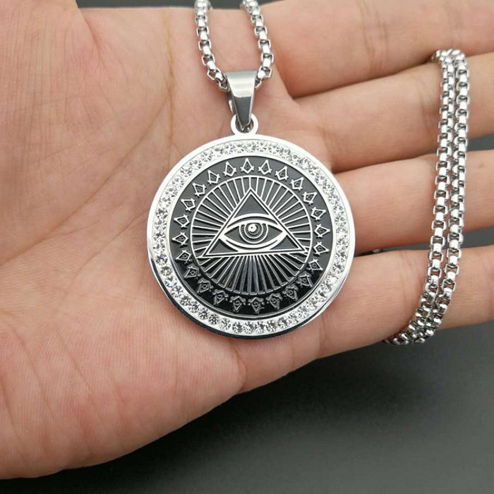 Wholesale Necklace Titanium Steel Gold Plated Rhinestone God's Eye Pendant JDC-NE-PREMFY003