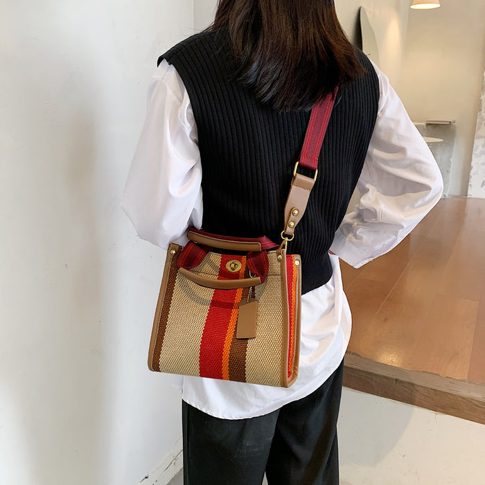 Wholesale Shoulder Bag Canvas Contrast Color Stripe Diagonal Span JDC-SD-Wanyue001