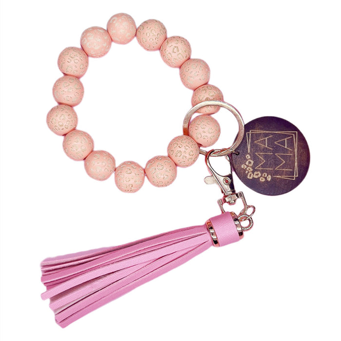 Wholesale Keychains PU Wooden Speckled Tassel Wrist MAMA JDC-KC-WenJ023