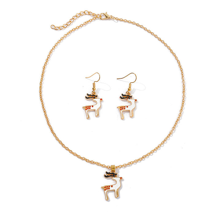 Wholesale Earrings Alloy Enamel Christmas Elk Necklace Set MOQ≥2 JDC-ES-HaoBiao017