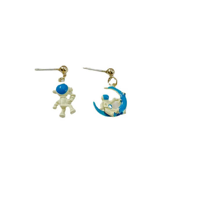 Jewelry WholesaleWholesale star moon astronaut asymmetric S925 silver needle Earrings JDC-ES-HZQ009 Earrings 青之荷 %variant_option1% %variant_option2% %variant_option3%  Factory Price JoyasDeChina Joyas De China