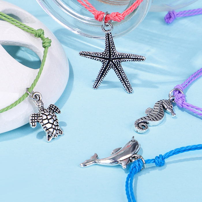 Wholesale Boho Summer Starfish Turtle Dolphin Pendant Rice Bead Set Bracelet MOQ≥3 JDC-BT-QiuX010