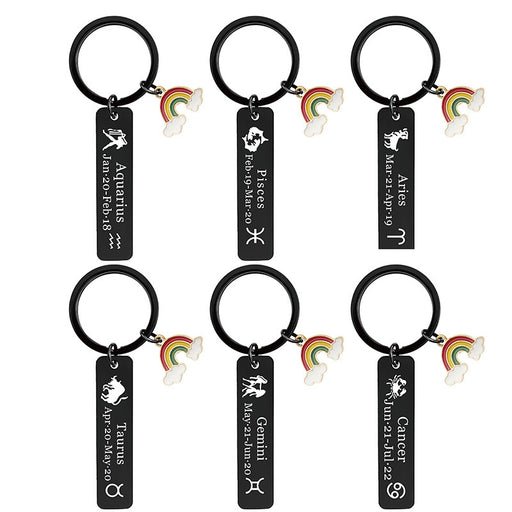 Jewelry WholesaleWholesale twelve constellations black stainless steel lettered metal key chain JDC-KC-GangGu020 Keychain 钢古 %variant_option1% %variant_option2% %variant_option3%  Factory Price JoyasDeChina Joyas De China