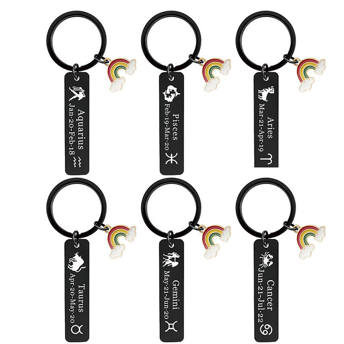 Jewelry WholesaleWholesale twelve constellations black stainless steel lettered metal key chain JDC-KC-GangGu020 Keychain 钢古 %variant_option1% %variant_option2% %variant_option3%  Factory Price JoyasDeChina Joyas De China