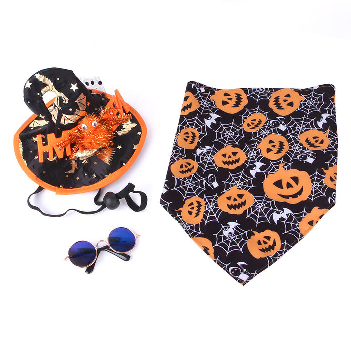 Wholesale Pet Decorations Hat Scarf Pumpkin Funny Headwear Set MOQ≥2 JDC-PD-Miaodi007