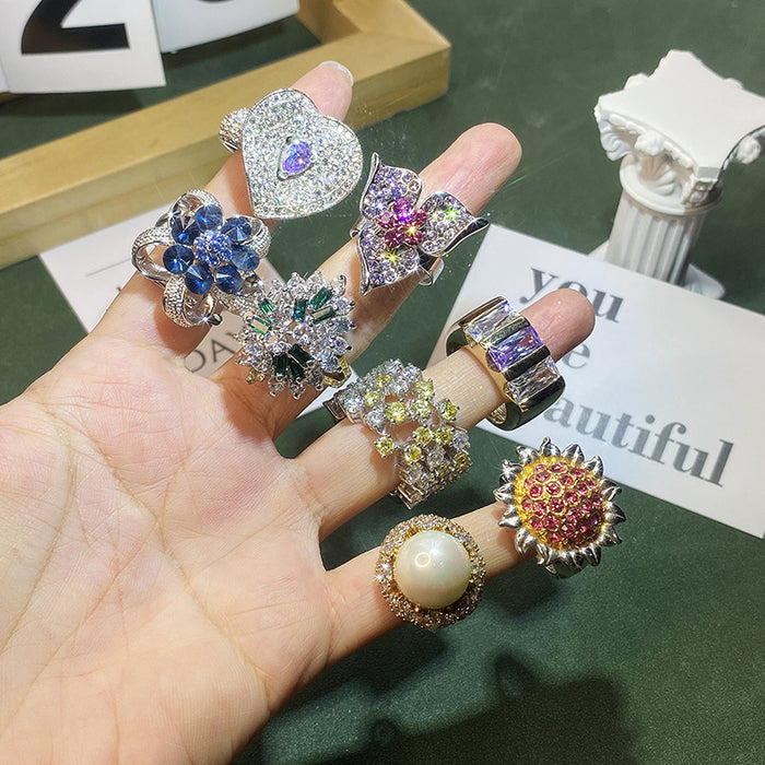 Wholesale Alloy Color Preserved Geometric Diamond Zircon Ring JDC-RS-YTQ003