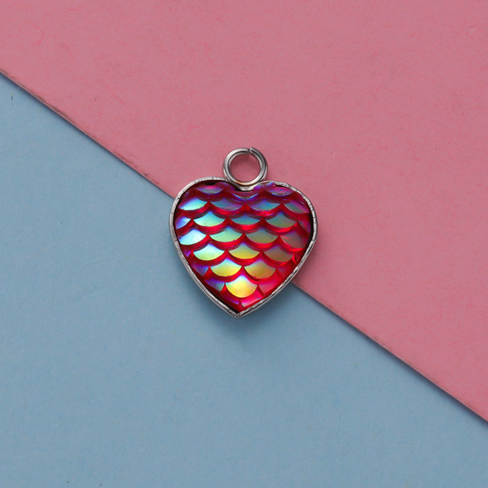 Wholesale Stainless Steel Peach Heart Resin Fish Scale Pendant 20pcs JDC-PT-MinP004