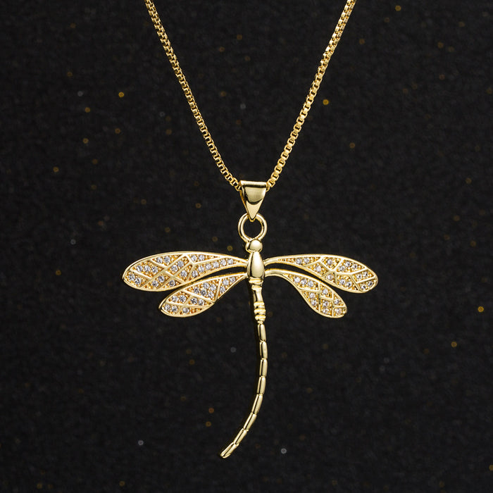 Jewelry WholesaleWholesale Copper Gold Plated Micro Inlaid Zircon Dragonfly Pendant Clavicle Chain Set JDC-NE-yiseng008 Necklaces 镱森 %variant_option1% %variant_option2% %variant_option3%  Factory Price JoyasDeChina Joyas De China