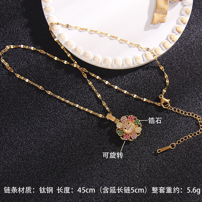 Jewelry WholesaleWholesale Rotating Flower Copper Titanium Steel Zircon Necklace JDC-NE-RongS006 Necklaces 荣硕 %variant_option1% %variant_option2% %variant_option3%  Factory Price JoyasDeChina Joyas De China