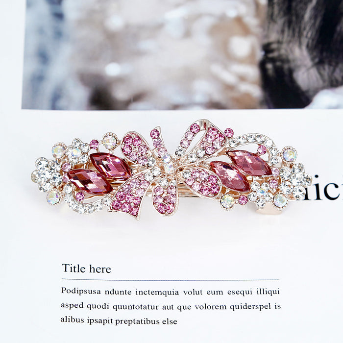 Wholesale Hair Clips Alloy Rhinestone Streamer Flower Spring Clip MOQ≥2 JDC-HC-HG013