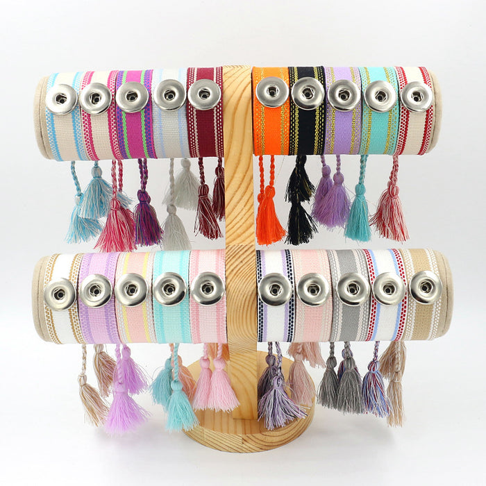 Jewelry WholesaleWholesale colorful woven Noosa buckle ribbon tassel Bracelet JDC-BT-KuN001 Bracelet 酷牛 %variant_option1% %variant_option2% %variant_option3%  Factory Price JoyasDeChina Joyas De China