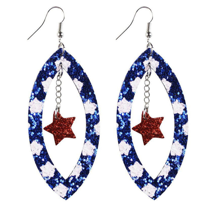 Wholesale 4th of July Stars Stripes Flag Pattern Independence Day Leather Earrings JDC-ES-KDL004