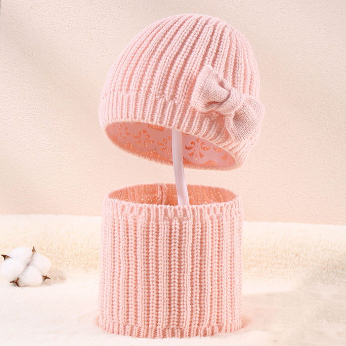 Wholesale Hat Acrylic Cute Bow Warm Children's Scarf 2-piece Set MOQ≥2 JDC-FH-MY013