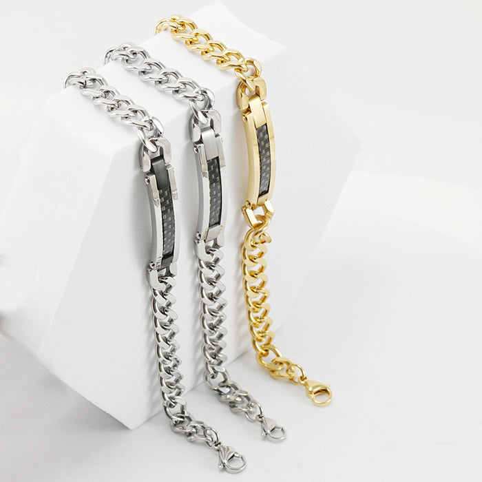 Wholesale Bracelet Titanium Steel Cuban Chain Carbon Fiber Black Adjustable MOQ≥2 JDC-BT-ZhongX006