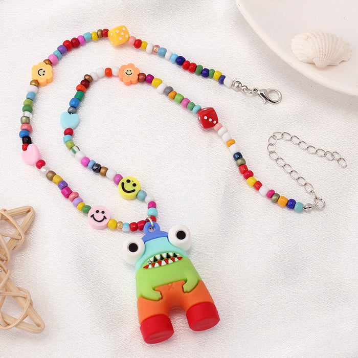 Wholesale Design Sense Cartoon Monster Little Pink Rabbit Pendant Necklace JDC-NE-WenB002