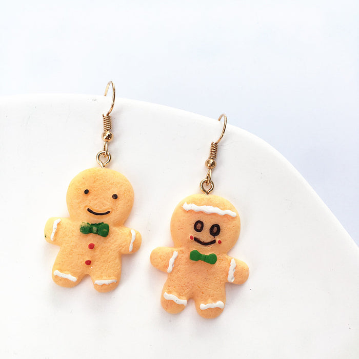 Wholesale Handmade Asymmetrical Cute Cartoon Christmas Gingerbread Man Earrings JDC-ES-ChTeng016