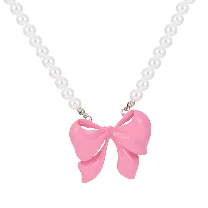 Jewelry WholesaleWholesale Pink Bow Pearl Alloy Necklace JDC-NE-A106 Necklaces 妙雅 %variant_option1% %variant_option2% %variant_option3%  Factory Price JoyasDeChina Joyas De China