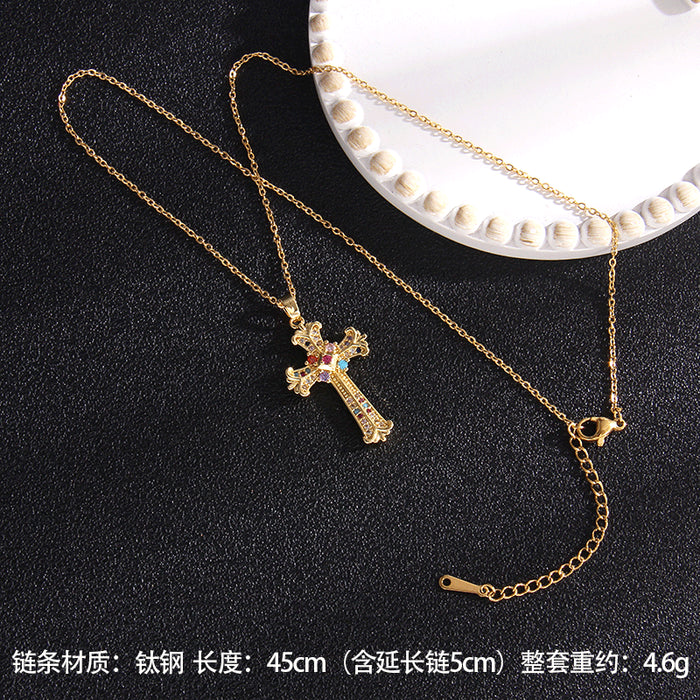 Jewelry WholesaleWholesale Zircon Copper Titanium Steel Sapphire Cross Necklace JDC-NE-RongS001 Necklaces 荣硕 %variant_option1% %variant_option2% %variant_option3%  Factory Price JoyasDeChina Joyas De China