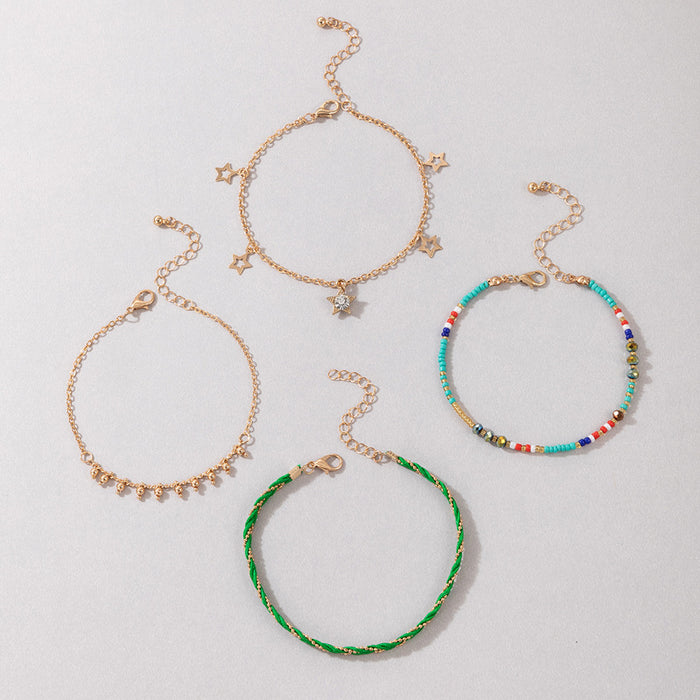 Wholesale Ethnic Style Jewelry Colorful Beaded Braided Rope Four Layer Anklet JDC-AS-C139