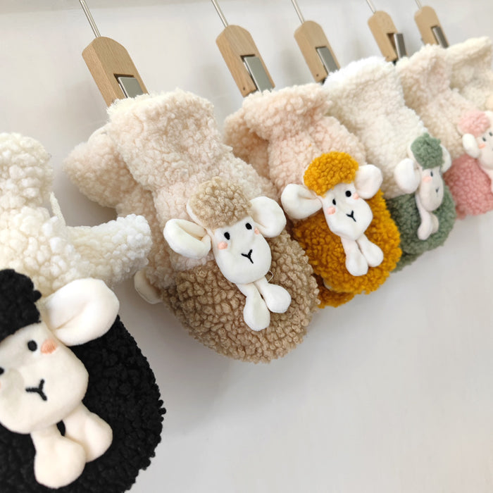 Wholesale Gloves Polyester Cute Cartoon Lamb Warm Plush MOQ≥2 JDC-GS-JingZ013